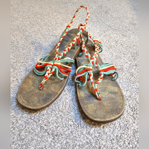 Plaka Shoes - Plaka Seashell Hand Woven Flat Strappy Boho Tribal Aztec Sandal Size 8